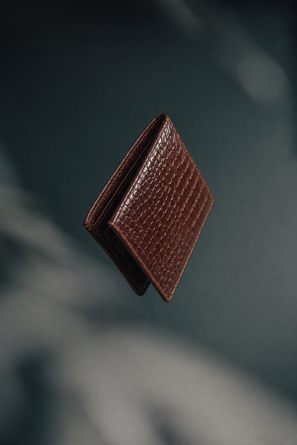 The Croco Bifold Wallet — Cognac Brown