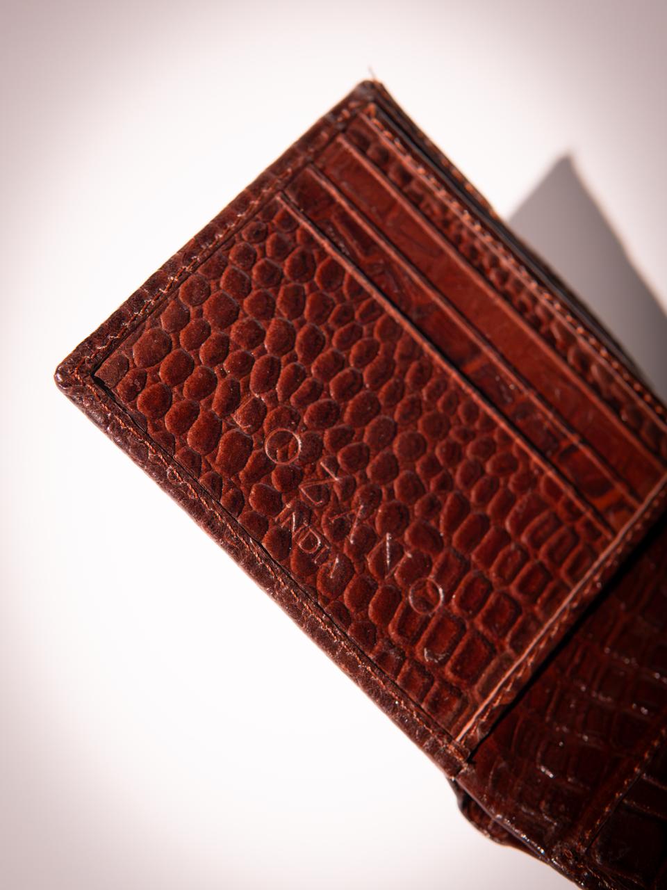 The Croco Bifold Wallet — Cognac Brown