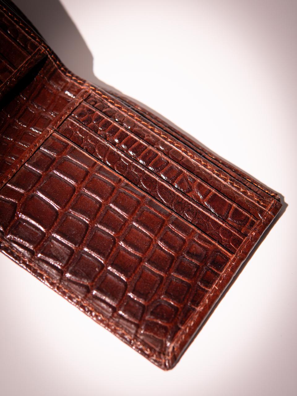 The Croco Bifold Wallet — Cognac Brown