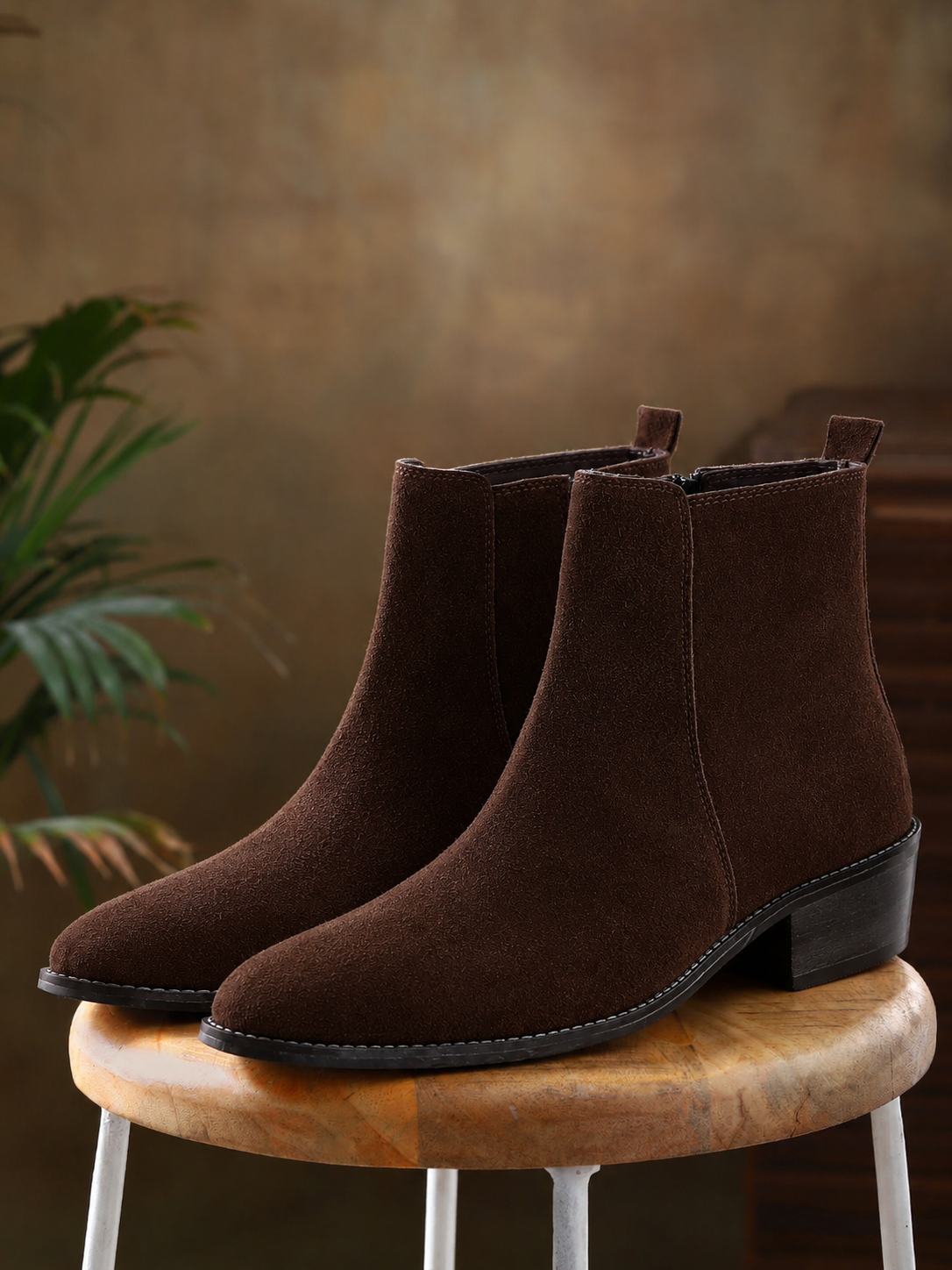 Premium Suede Boots / Cuban Heel - Brown