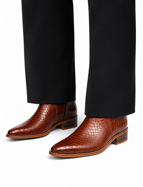 THE MAVERICK — Handcrafted Croco Leather Chelsea Boots (Cognac)