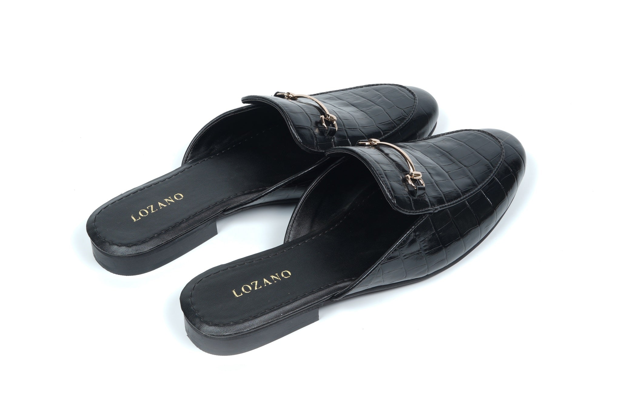 CROCO LEATHER MULES - BLACK