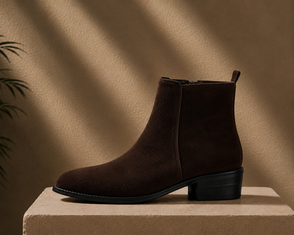 Premium Suede Boots / Cuban Heel - Brown