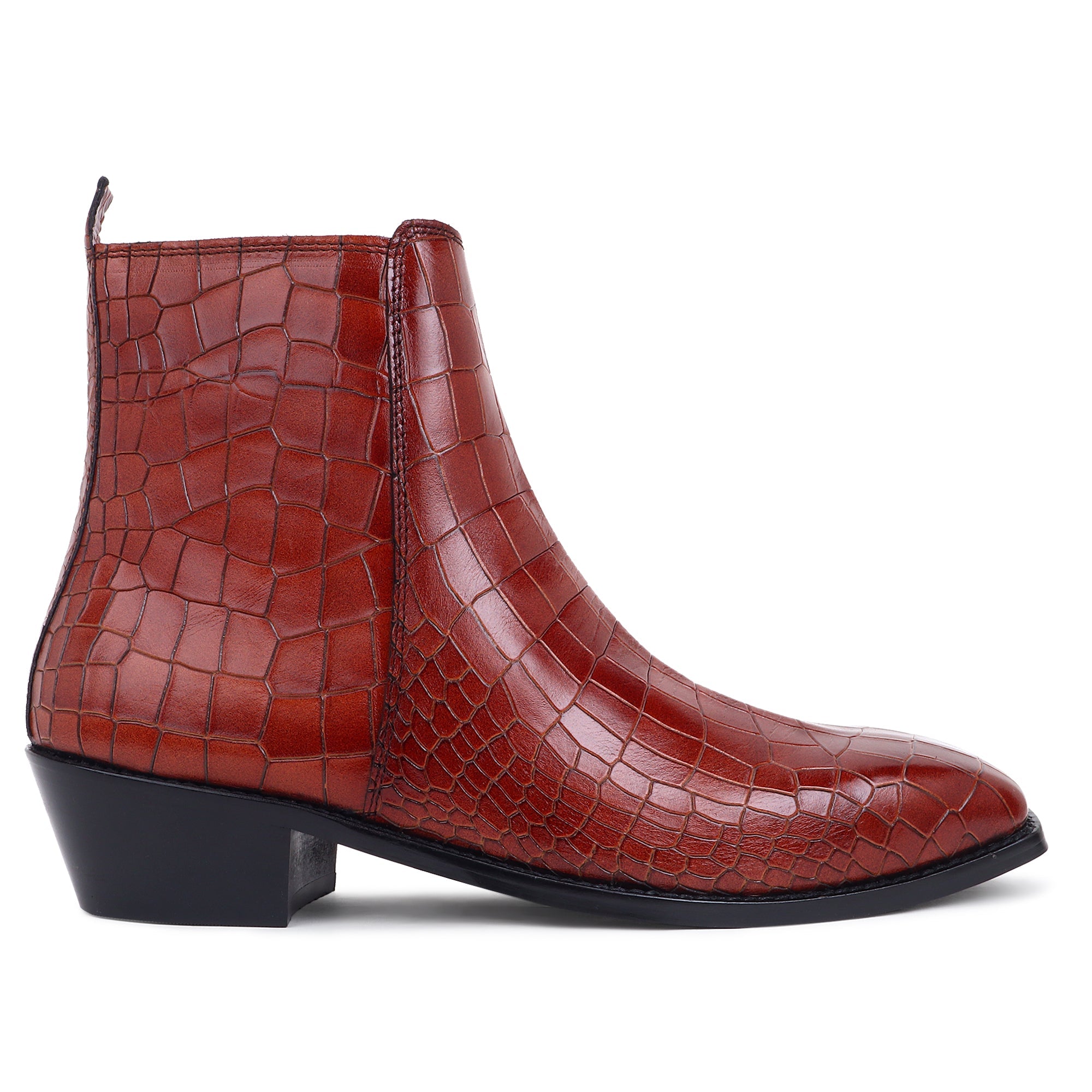 Italian Croco Leather Boots ( Tan ) - Square Toe