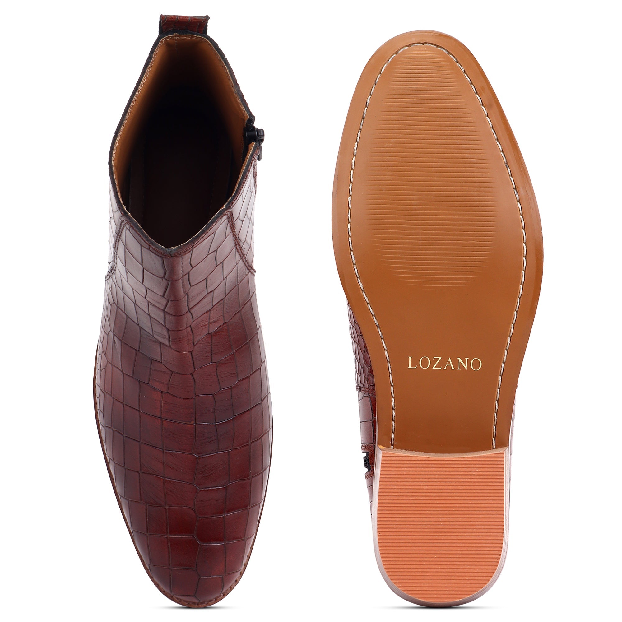 Premium Croco Cuban Boots - Brown