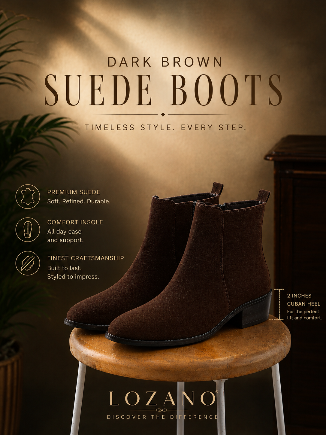 Premium Suede Boots / Cuban Heel - Brown