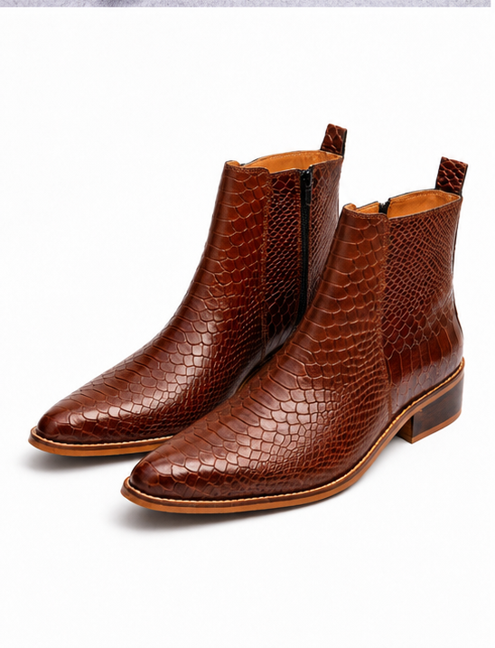 THE MAVERICK — Handcrafted Croco Leather Chelsea Boots (Cognac)