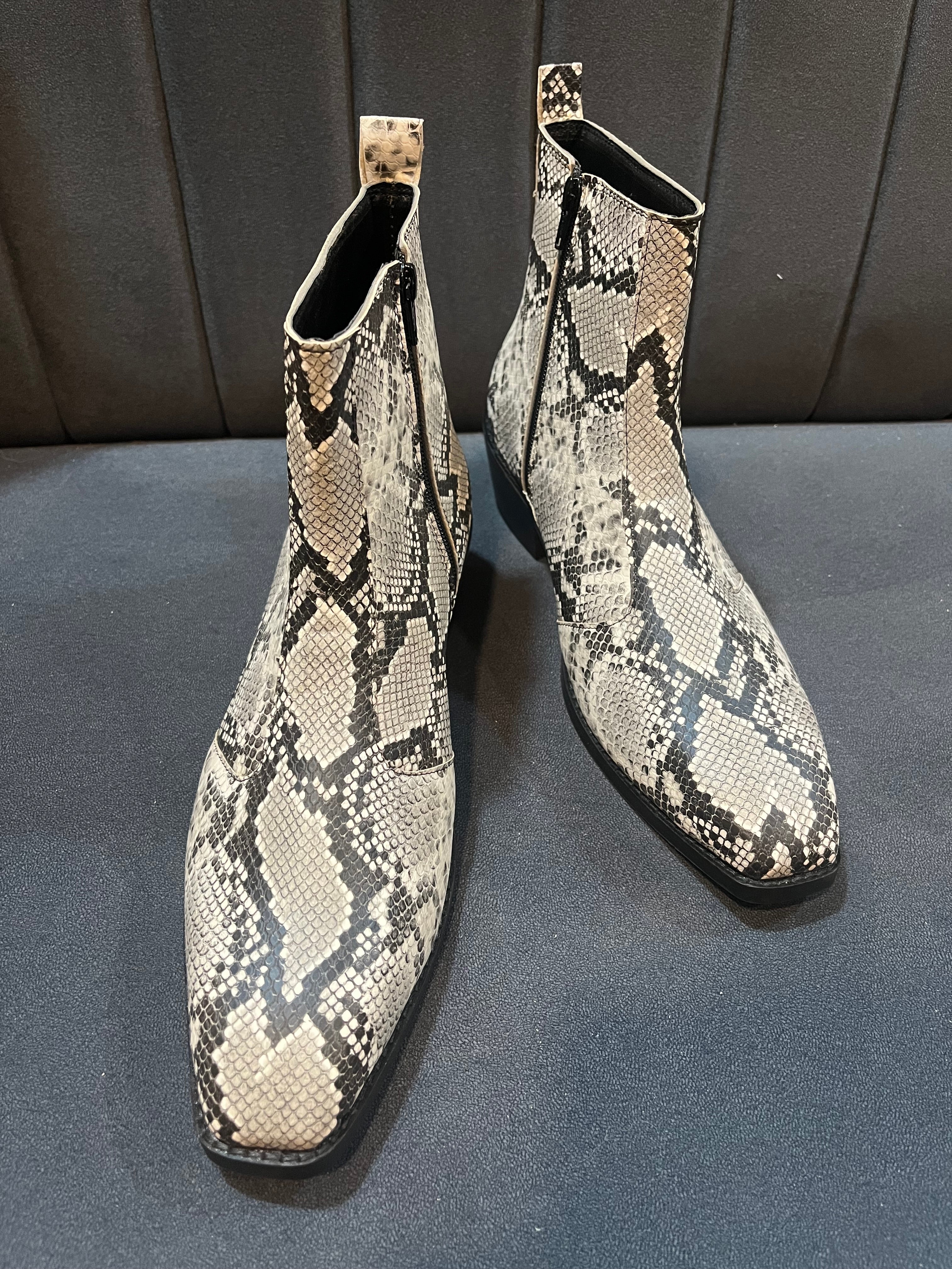 Exotic Foil Leather Boots - Black &amp; White