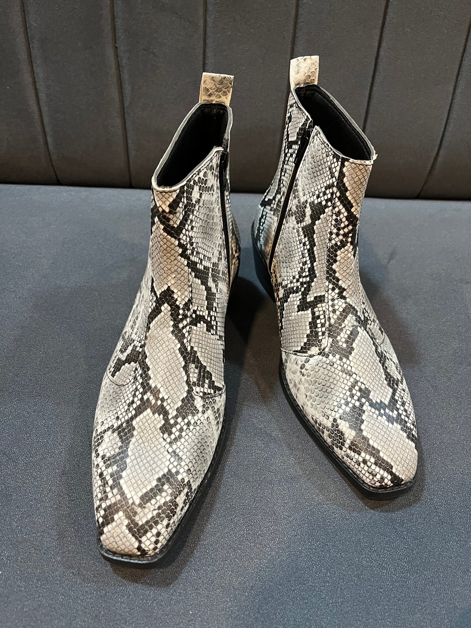 Exotic Foil Leather Boots - Black &amp; White