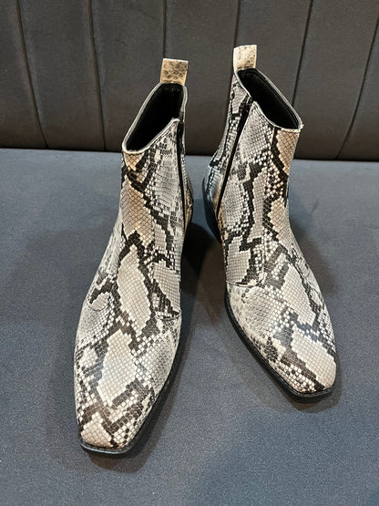 Exotic Foil Leather Boots - Black &amp; White
