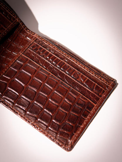The Croco Bifold Wallet — Cognac Brown