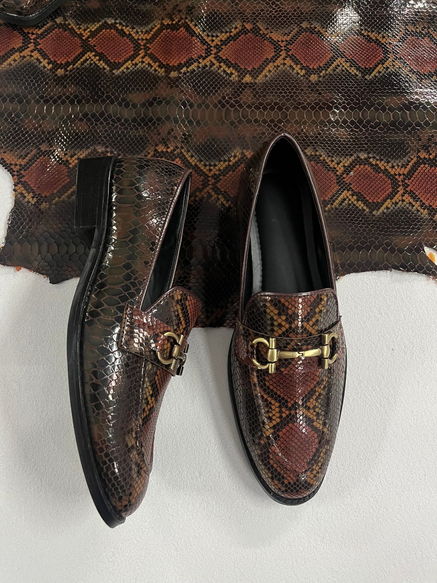 Exotic Foil Leather Horsebit Slip Ons