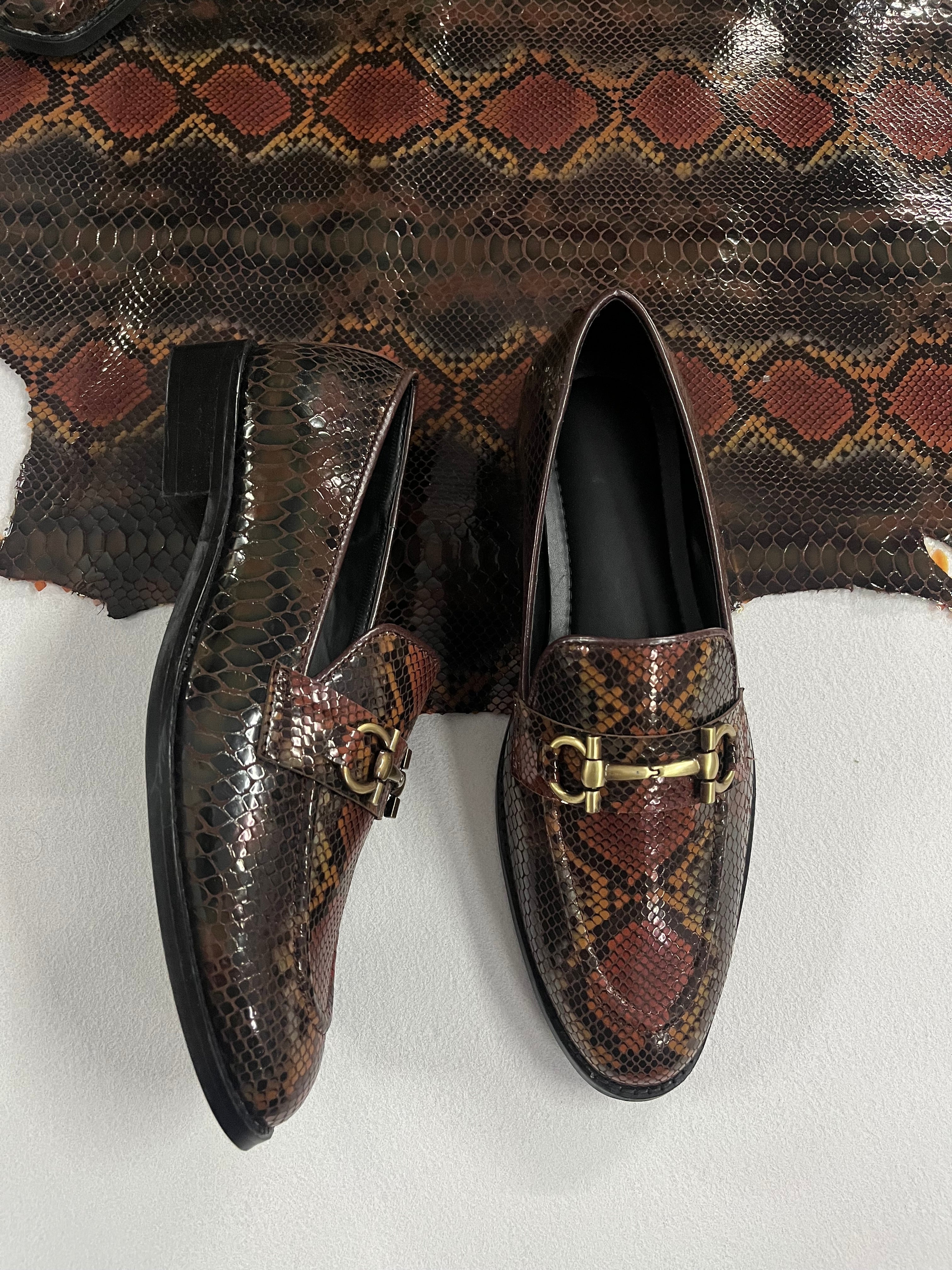 Exotic Foil Leather Horsebit Slip Ons