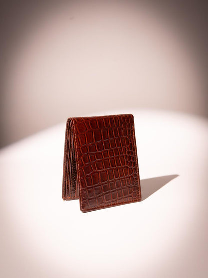 The Croco Bifold Wallet — Cognac Brown