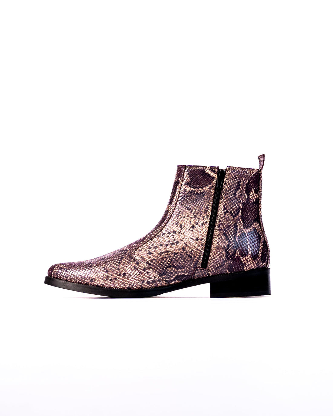 Exotic Foil Leather Boots - Pointed Toe ( Dark Purple/Cream )