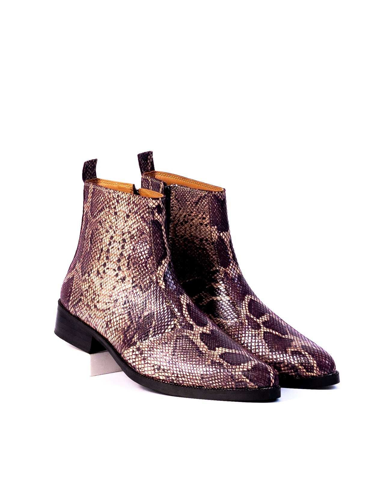 Exotic Foil Leather Boots - Pointed Toe ( Dark Purple/Cream )
