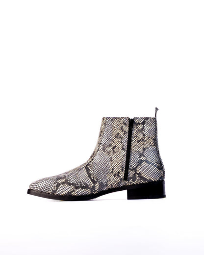 Exotic Foil Leather Boots - Italian Cut ( White/ Black/Cream )