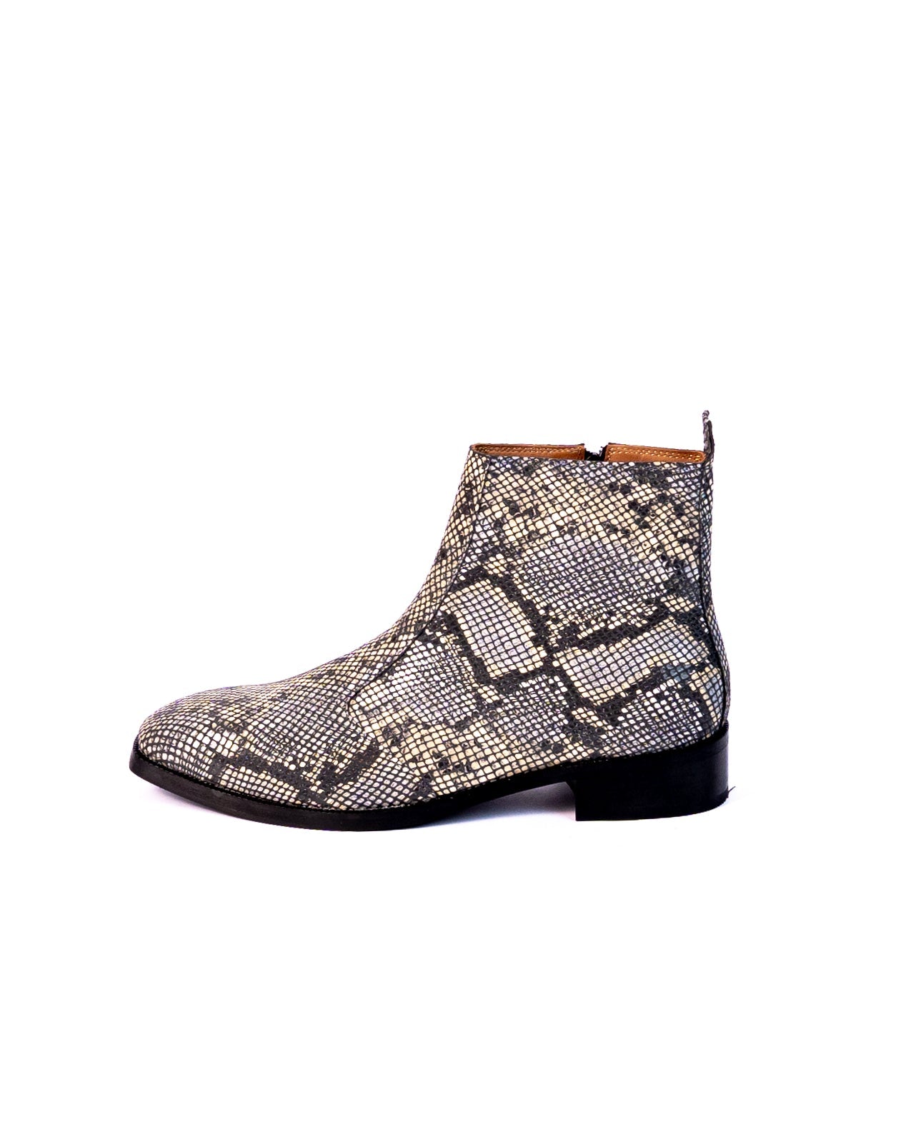 Exotic Foil Leather Boots - Italian Cut ( White/ Black/Cream )