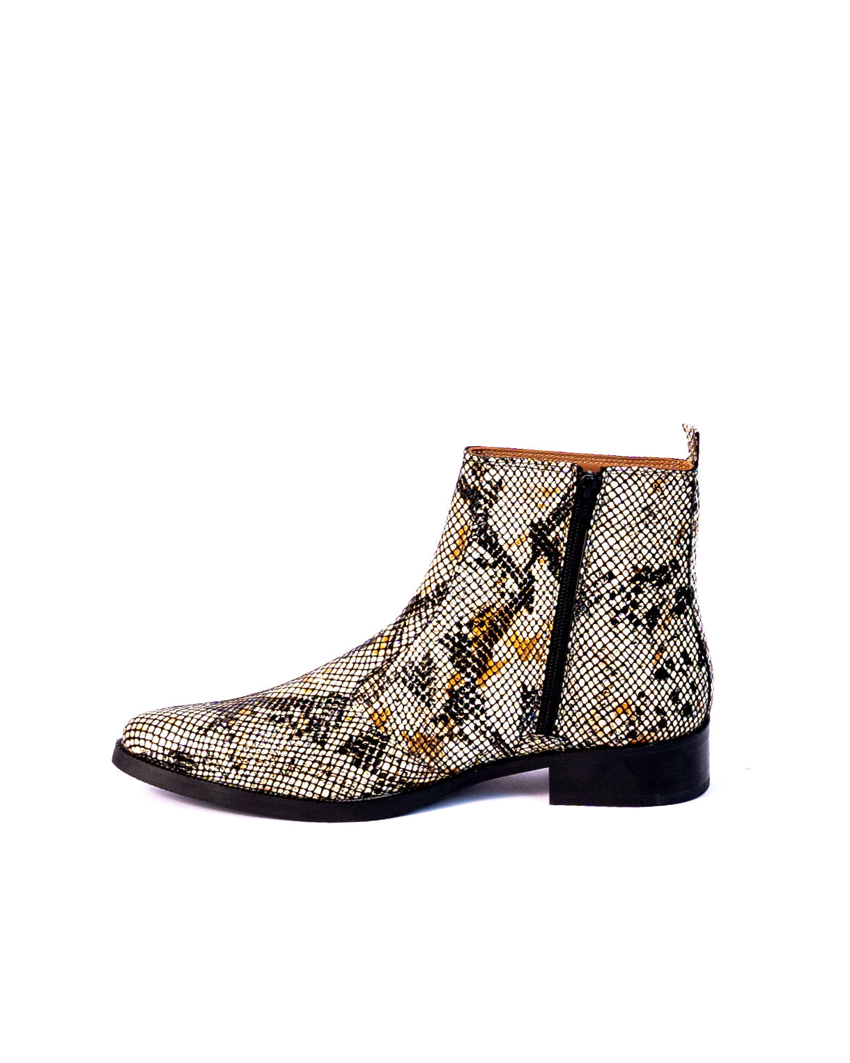 Exotic Foil Leather Boots - Pointed Toe ( White/ Black/Cream )