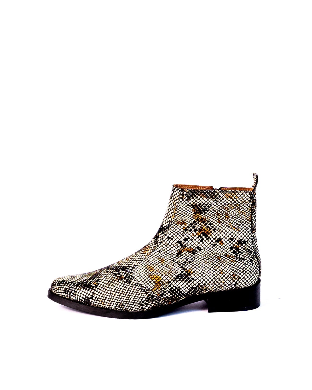 Exotic Foil Leather Boots - Pointed Toe ( White/ Black/Cream )