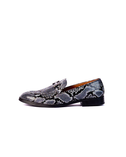 Exotic Foil Leather Slip Ons- ( Blue/ Black )