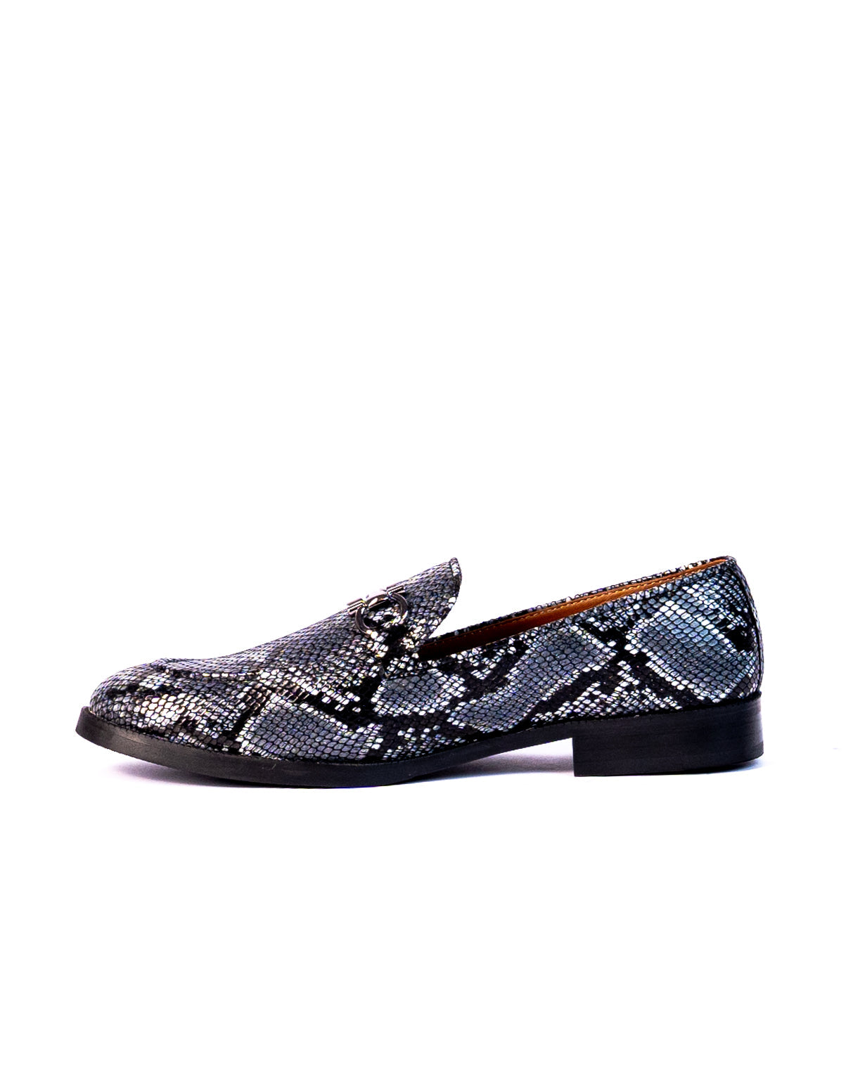 Exotic Foil Leather Slip Ons- ( Blue/ Black )