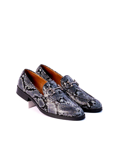 Exotic Foil Leather Slip Ons- ( Blue/ Black )