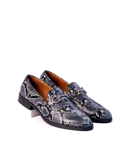 Exotic Foil Leather Slip Ons- ( Blue/ Black )