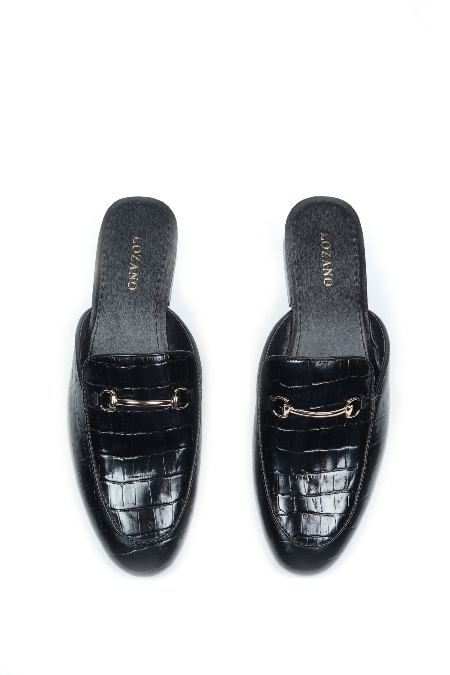 CROCO LEATHER MULES - BLACK