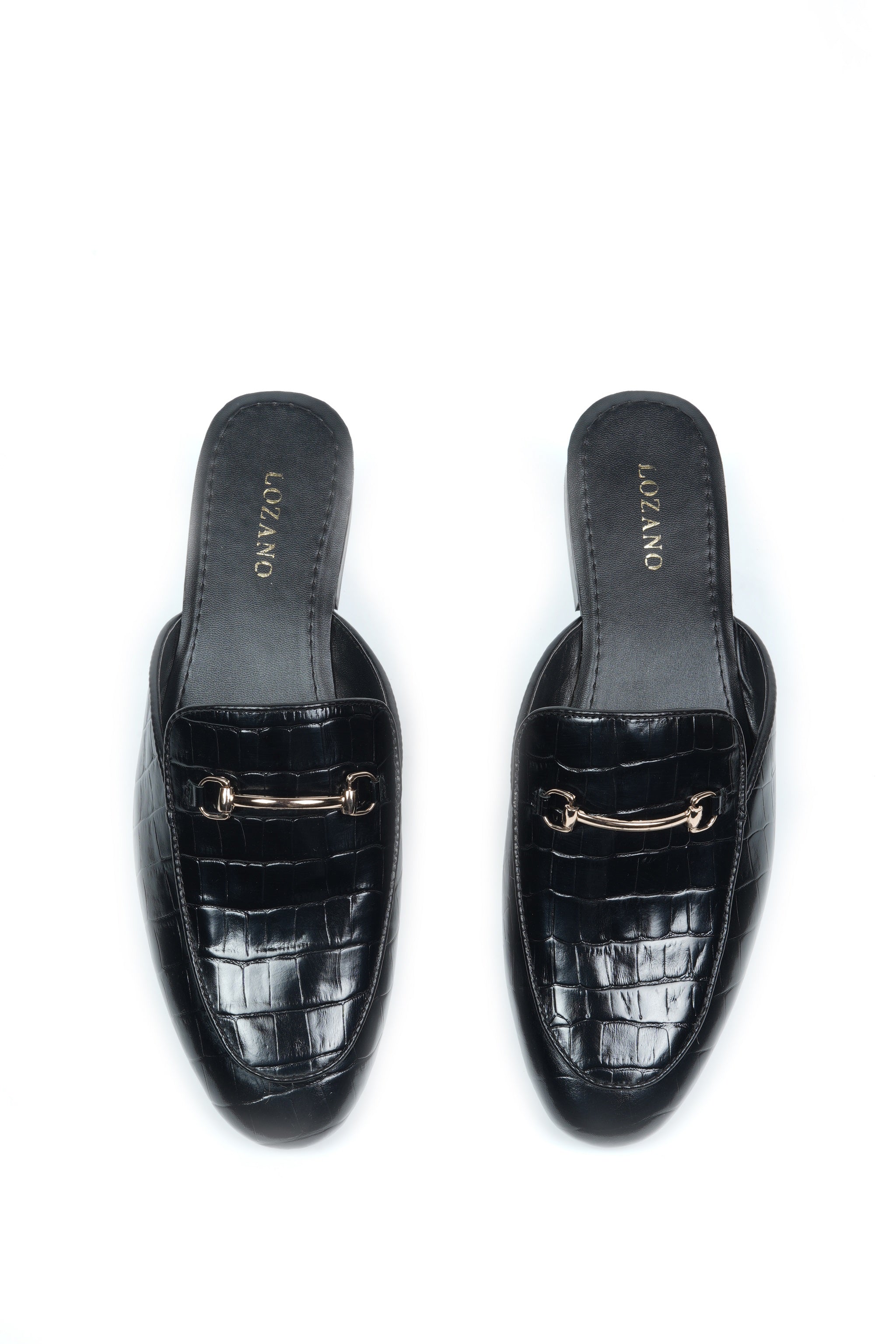CROCO LEATHER MULES - BLACK
