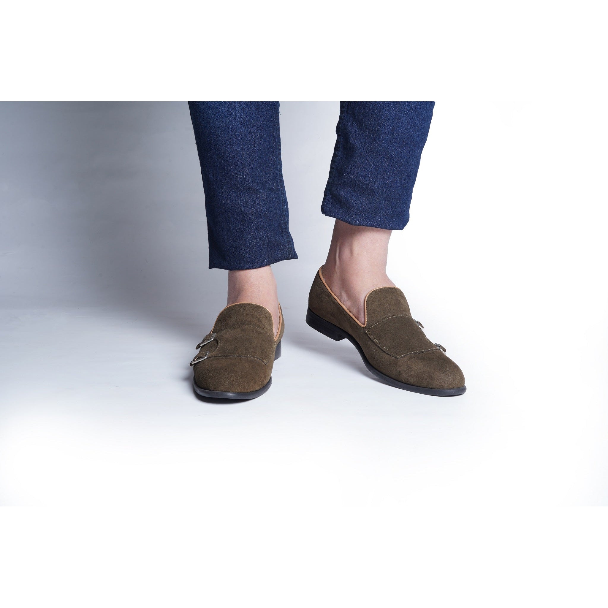 SUEDE MONK SLIP ONS - OLIVE