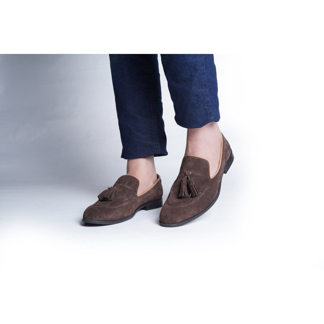 SUEDE SLIP ONS WITH TASSELS - BROWN