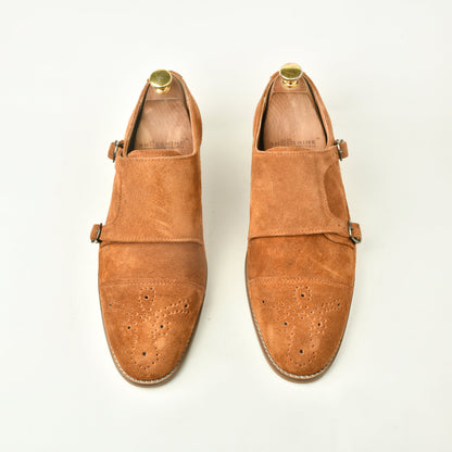 Suede Leather Monk Straps - Tan