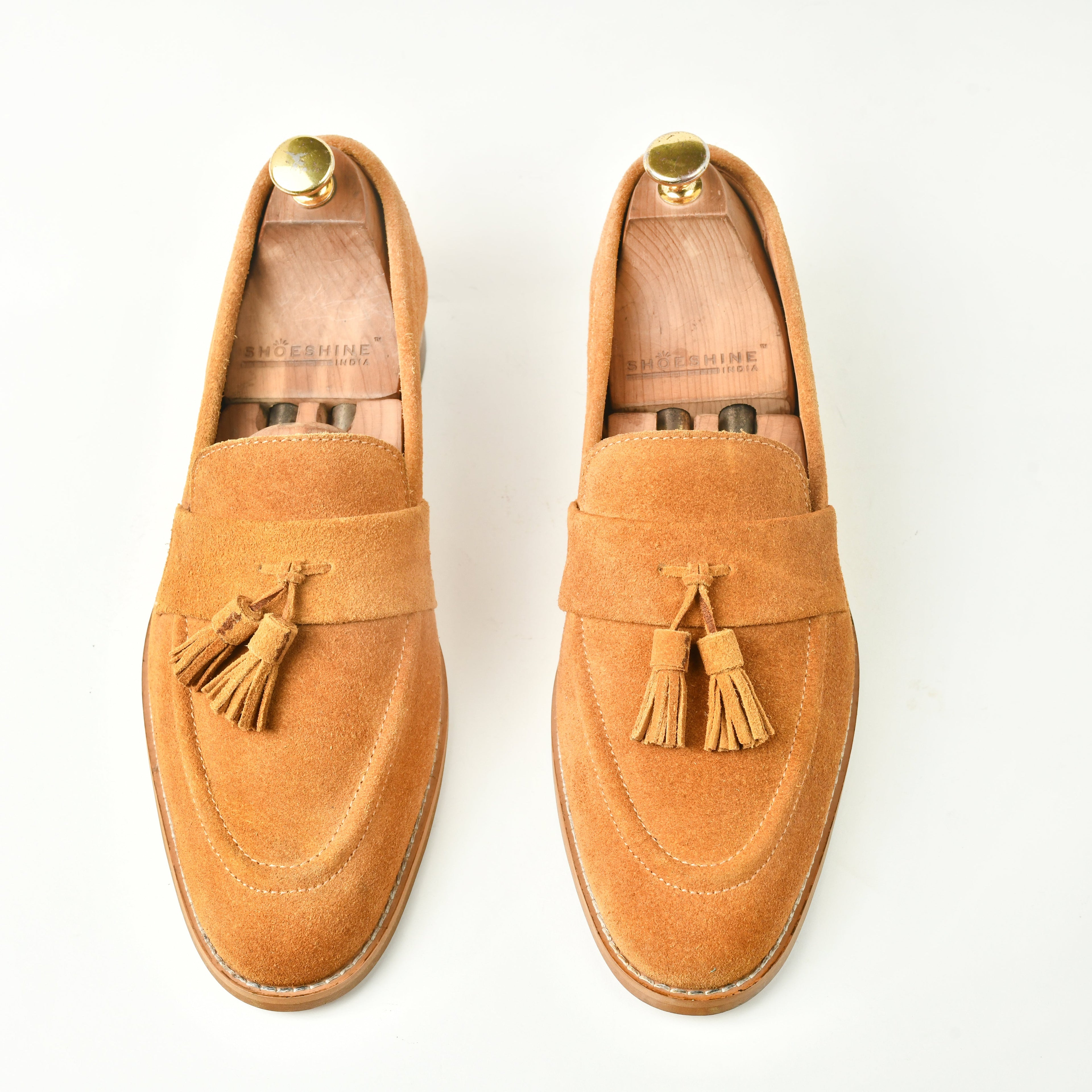 Suede Slip Ons with Tassels - Tan