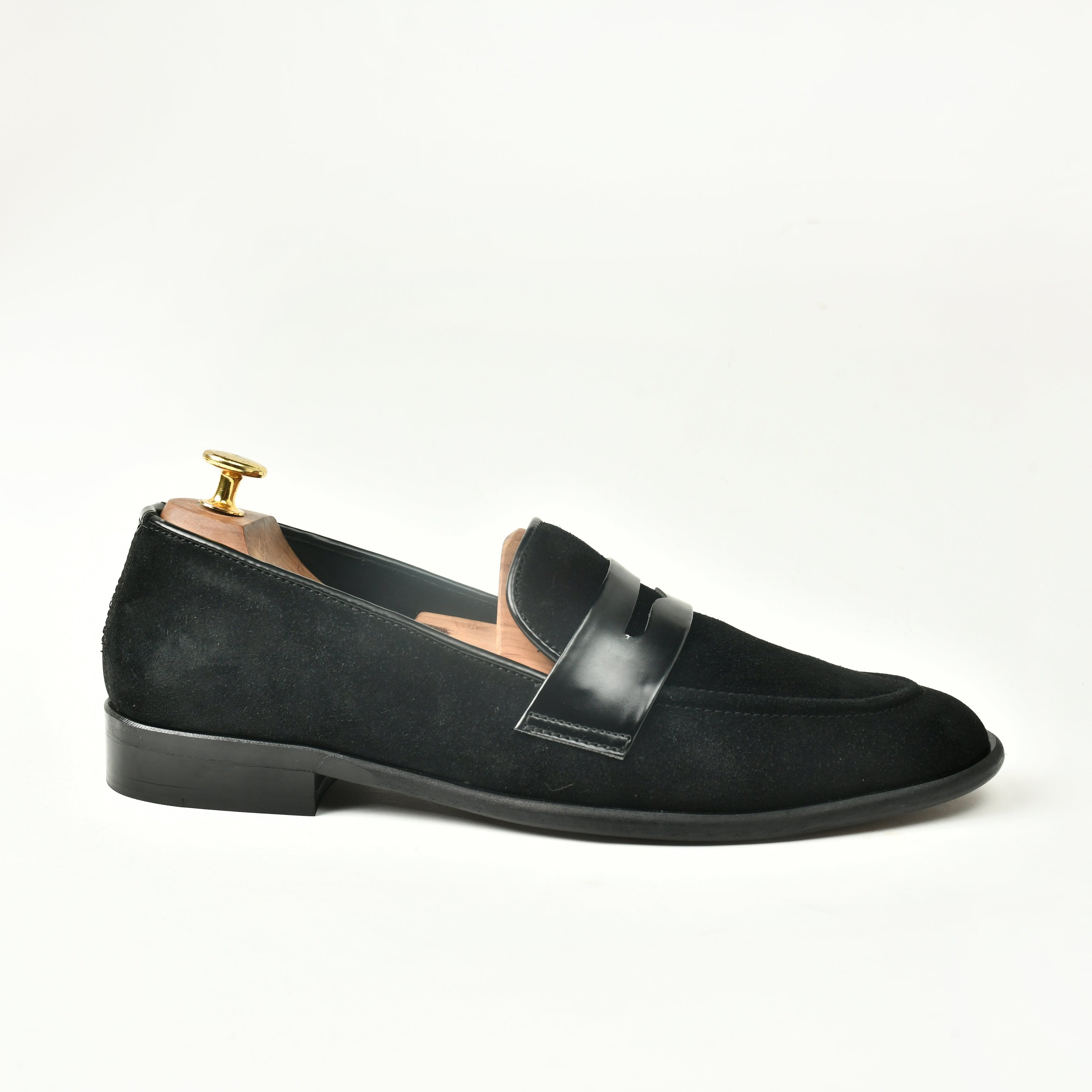 Suede Slip Ons with Saddle - Black