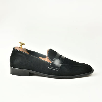 Suede Slip Ons with Saddle - Black