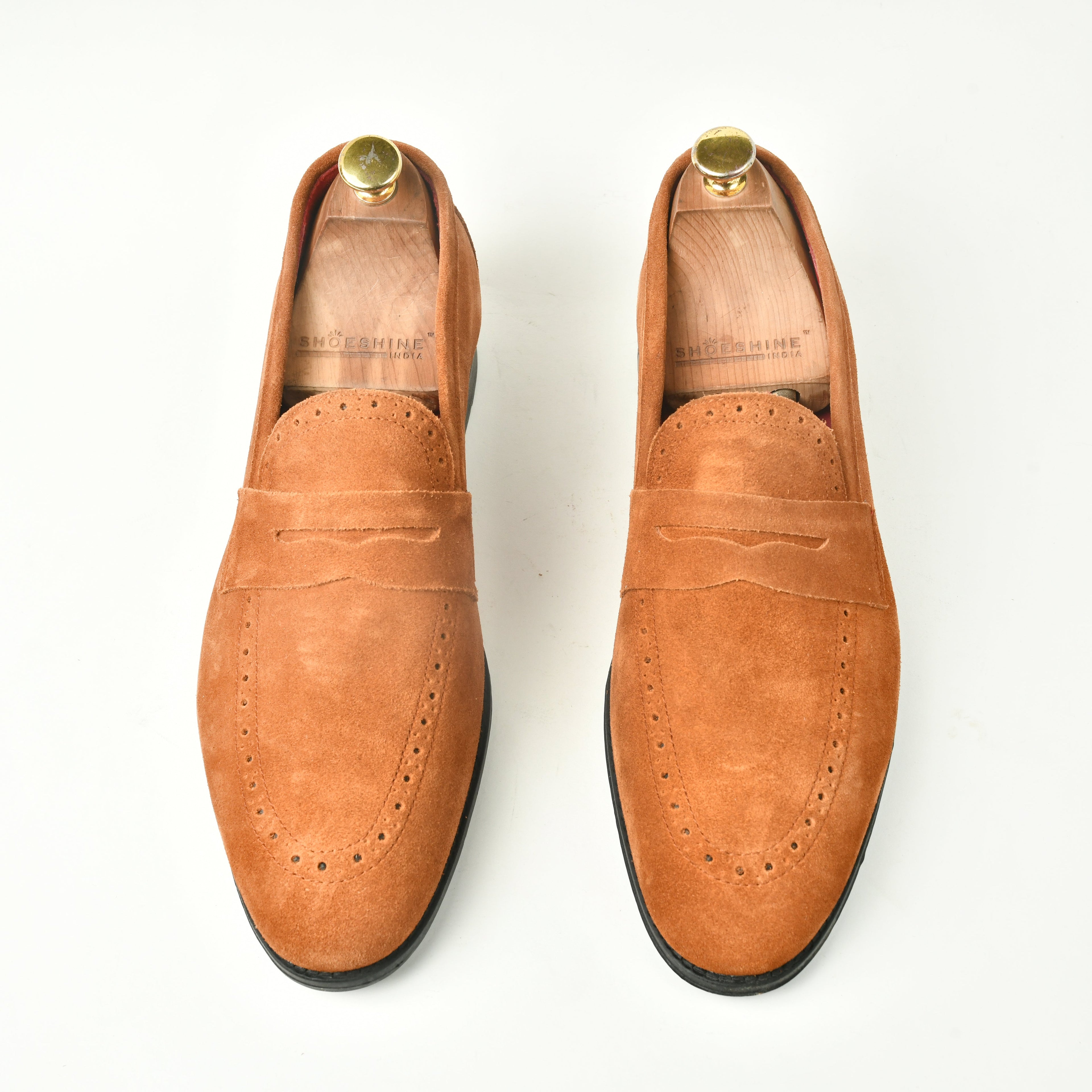 Premium Brogue Suede Slip Ons - Tan