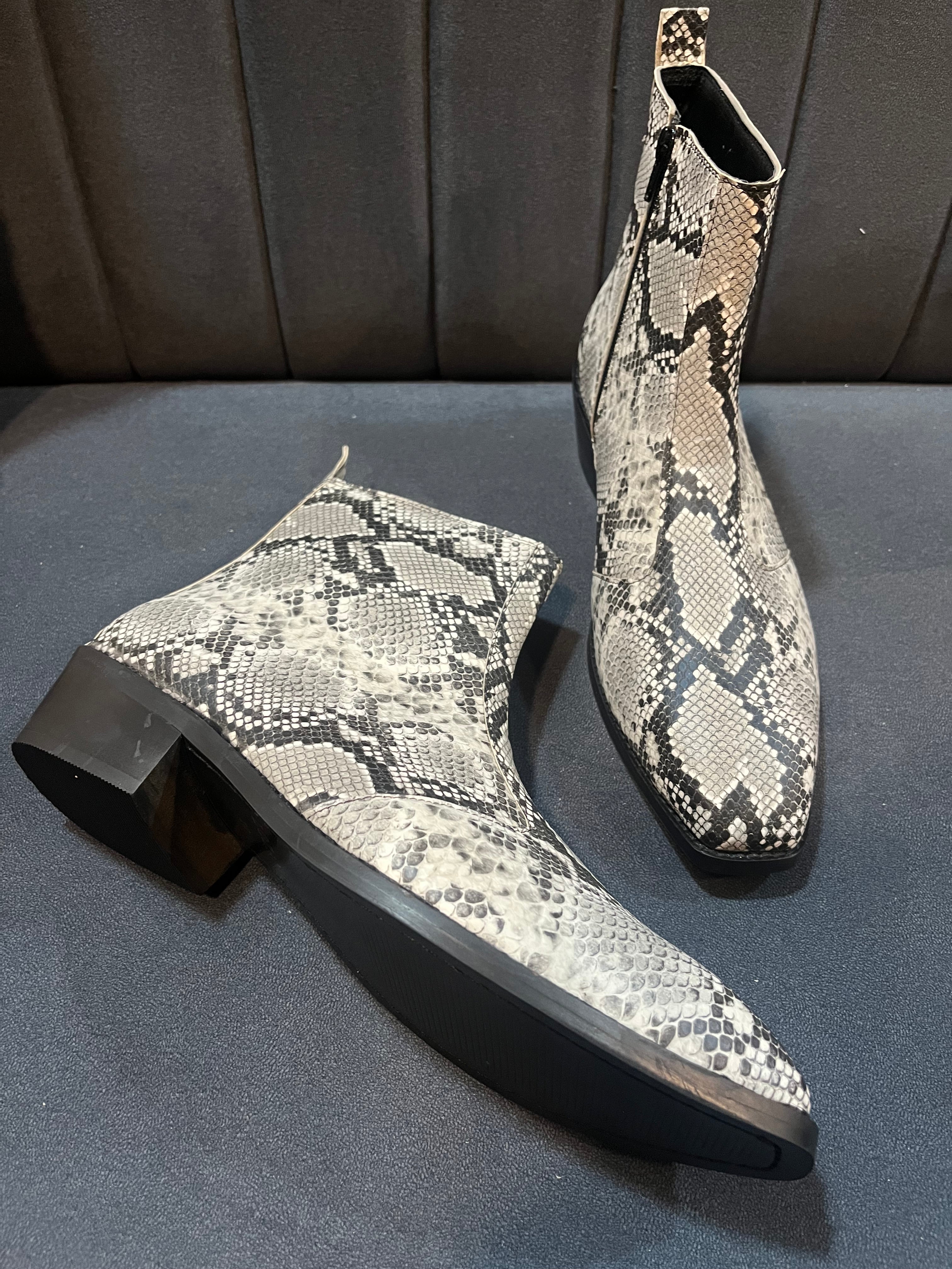 Exotic Foil Leather Boots - Black &amp; White