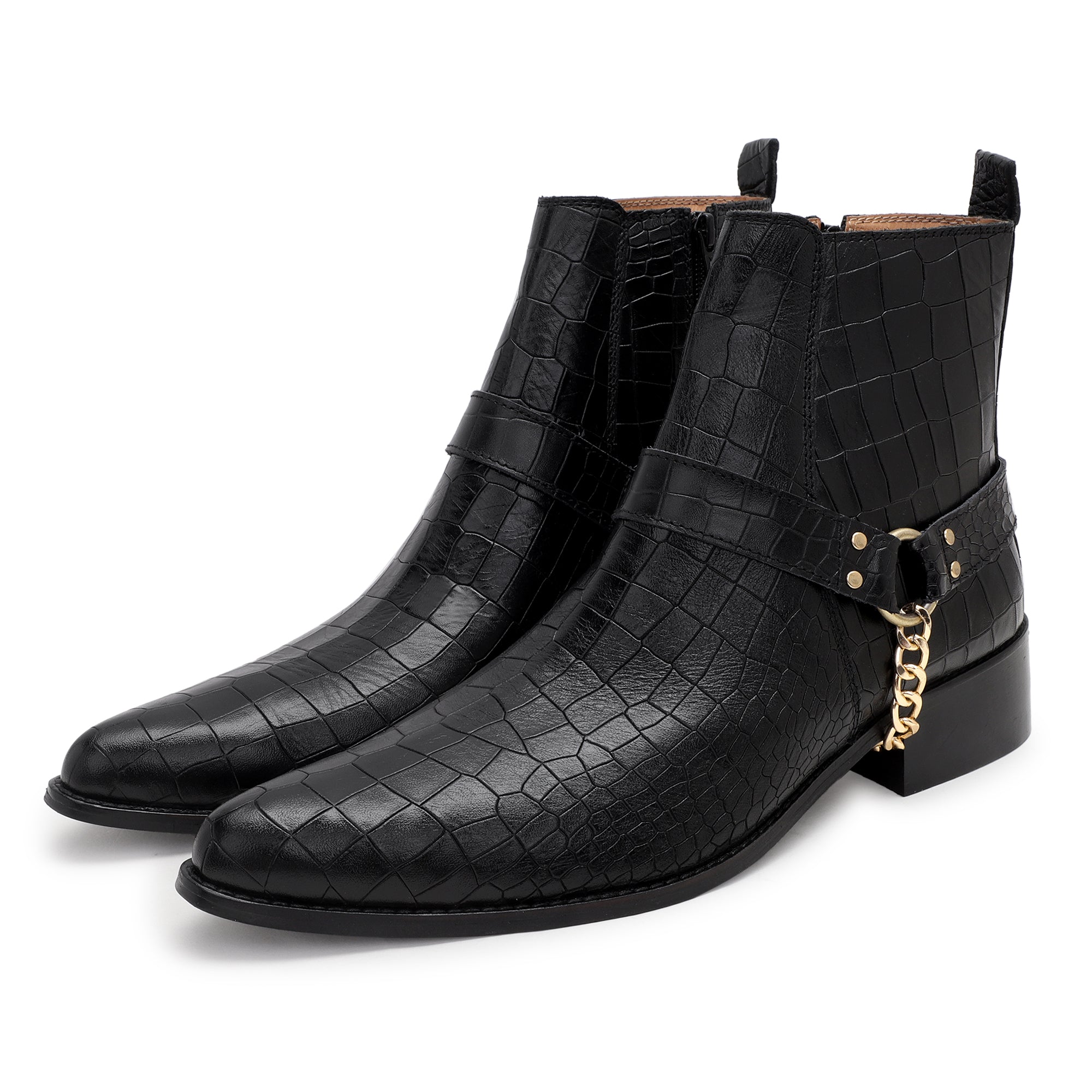 Premium Croco Leather Harness Boots