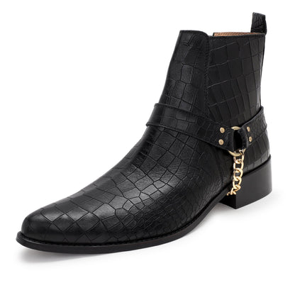 Premium Croco Leather Harness Boots