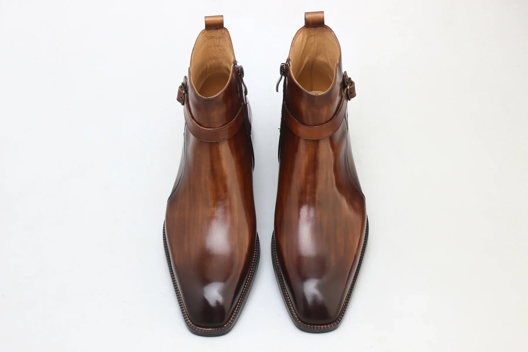 BROWN SQUARE TOE BELT BOOT WITH ZIP