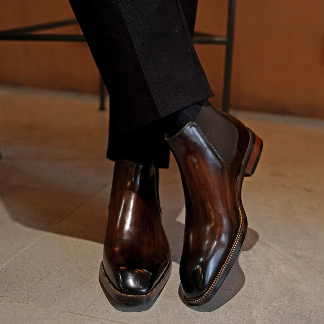Brown Square Toe Chelsea Boots