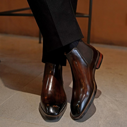 Brown Square Toe Chelsea Boots