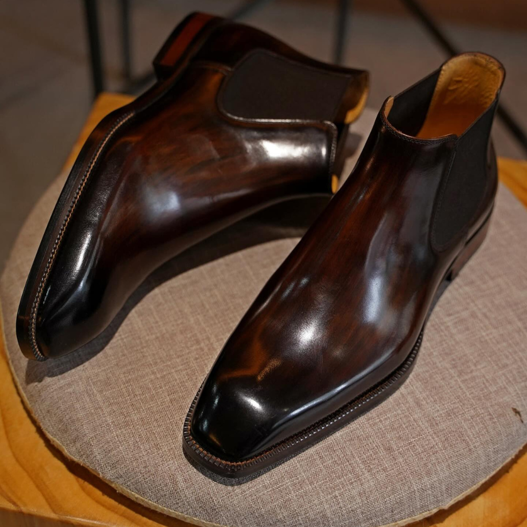Brown Square Toe Chelsea Boots